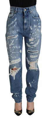 Dolce & Gabbana Blue Washed Cotton Tattered Denim Jeans -   -  Dolce & Gabbana.
